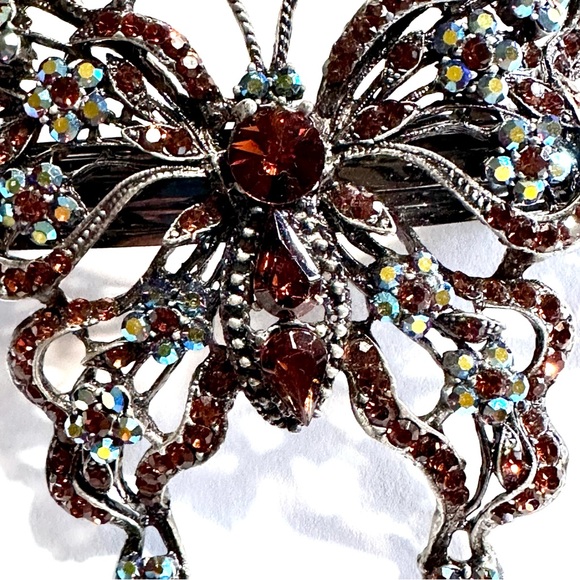 Large Vintage Butterfly Rhinestone Covered Hair Accessory Clip Sparkling 5” L - Picture 7 of 13